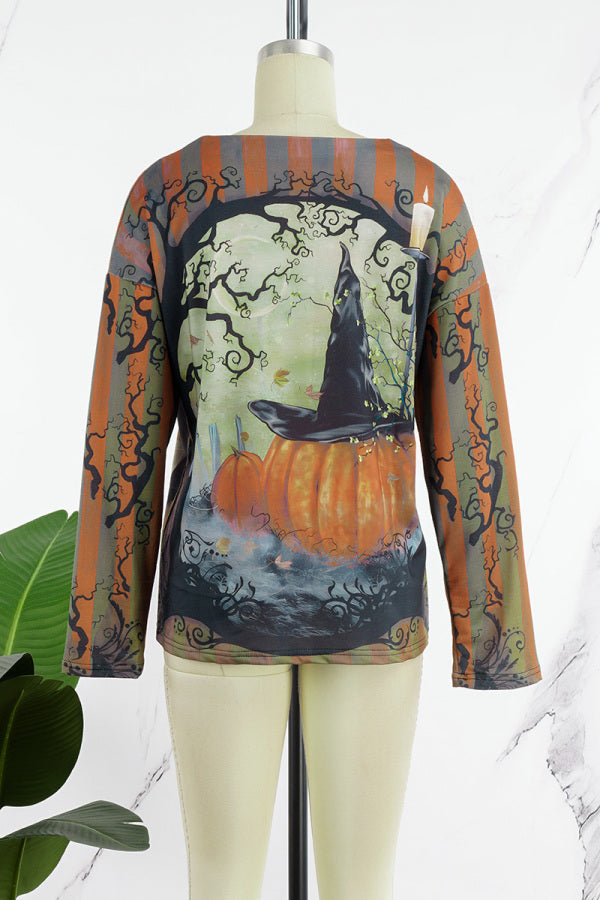 Pbong - Orange Casual Print Basic O Neck Tops