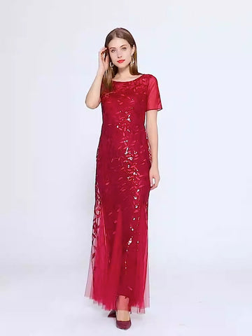 Slim fitting mesh sequin evening dress fishtail dress for women