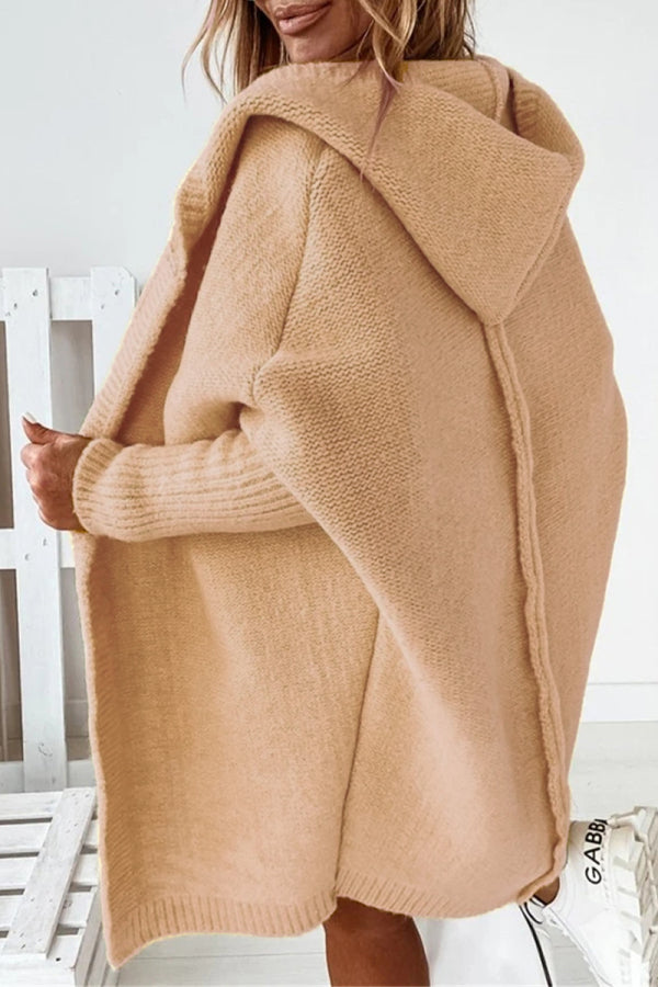 Pbong - Khaki Street Solid Asymmetrical Solid Color Hooded Collar Tops