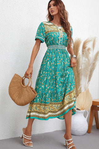 Bohemian Short Sleeve Midi Dress