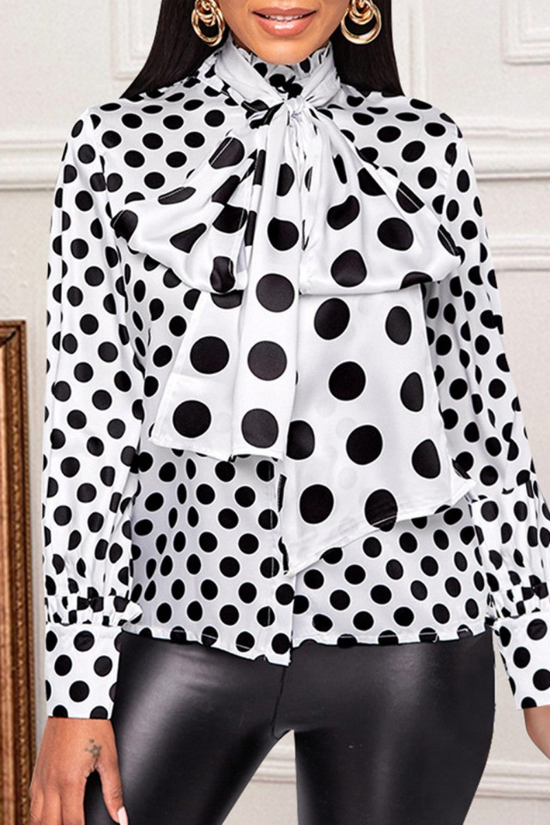 Pbong - White Casual Dot Print Turtleneck Tops