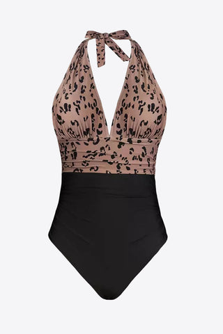 Leopard Halter Neck One-Piece Swimsuit