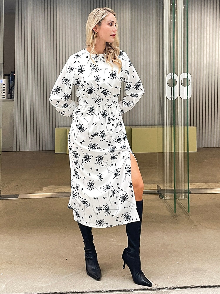 Summer New Design Women Floral print Split Long Sleeved Maxi Dress