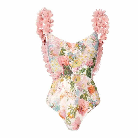 Printed Petal Straps One-Piece Swimsuit and Cover-Up Women's Summer Swiming Suit Luxury Shorts Bourkini Swimwear Patchwork