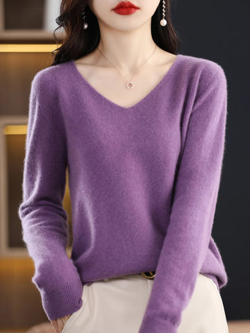 Sweater for Women 100% Merino Wool V Neck Sweater Fall Winter Basic Warm Pullovers Long Sleeve Knit Jumpers Female Clothing