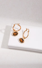 18K GOLD TIGER EYE HOOP EARRING