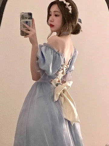 France Mesh Lolita Dress Women Summer Blue White Black Gothic Evening Party Dresses Sweet Korean Princess Fairy Dress