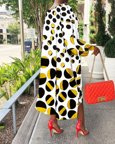 Spring Autumn Clothes Casual Gradient Polka Dot Bat Sleeve Loose Midi Dress Fashion Streetwear Long Tunics Women's Dresses