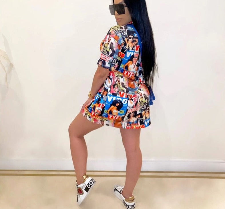 Pbong mid size graduation outfit romantic style teen swag clean girl ideas 90s latina aesthetic New Fashion Cartoon Print O-neck Sexy Vintage Elegant Female Dress Women Casual Loose Shinny Dress Sexy Mini Dress