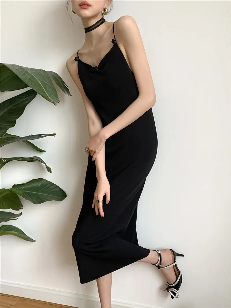 Backless Butterfly Elegant Long Sexy Dress Women Summer Spaghetti Strap Black Bodycon Ladies Midi Night Club Dress