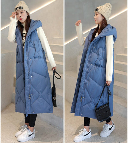 New X-Long Hooded Vests Parkas Fashion Winter Jacket Women Casual Thick Down Cotton Winter Coat Women Warm Waistcoat