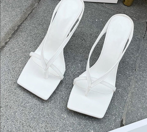 Slipper High Heels Shoes Fall Best Street Look Females Square Head Toe Clip-On Strappy Women Sandals Slides