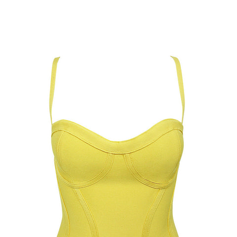 Pbong High Quality Pink Yellow Knee Length Rayon Bandage Dress Evening Party Elegant Dress