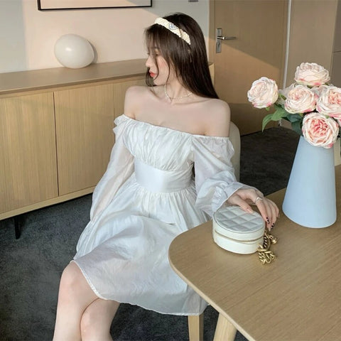 Pink Sweet Elegant Princess Dress Women Casual Korean Slim Long Sleeve Fairy Dress Female Backless Design Vintage Dress