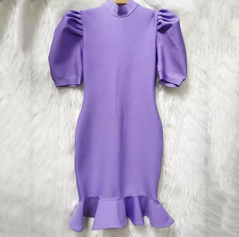 High Quality Black Purple Short Sleeve Ruffles Rayon Bandage Dress Elegant Club Party Dress Vestidos  Pbong  mid size graduation outfit romantic style teen swag clean girl ideas 90s latina aesthetic