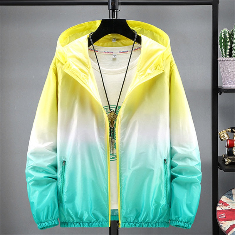 Jacket Women Ultra Thin Sunscreen Coat  Spring Summer New Fashion Gradient Orange Blue Pink Plus Size Loose Hooded Tops N852