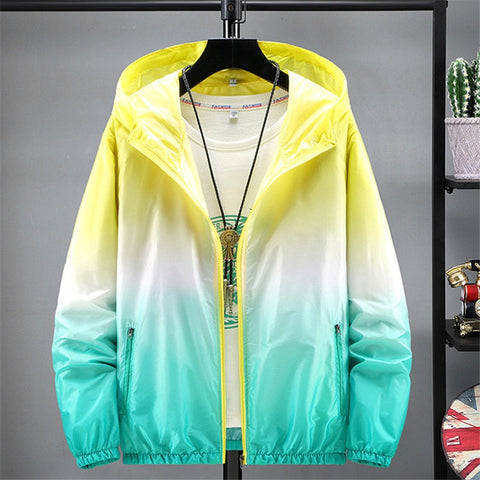Jacket Women Ultra Thin Sunscreen Coat  Spring Summer New Fashion Gradient Orange Blue Pink Plus Size Loose Hooded Tops N852