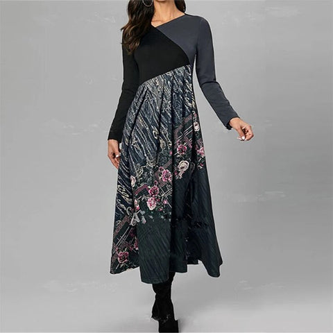 Elegant Women Long Dress V-Neck A-Line Dress Spring Autumn Vintage Cotton Long Sleeves Party Dresses Lady Casual Loose Vestidos