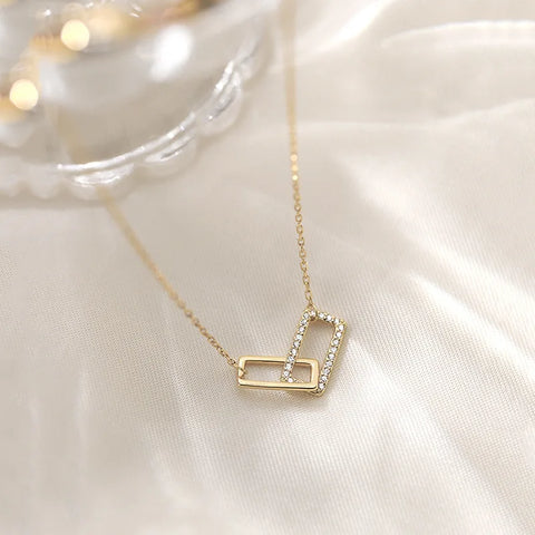 New 925 Sterling Silver Geometric Necklace Shiny Rectangle Pendant Set with Cubic Zirconia Necklace for Girls Fine Jewelry NK064