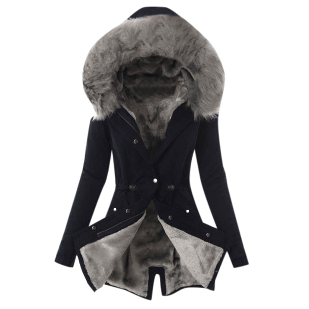 Winter Women Coat Ladies Fur Lining Coat Womens Winter Warm Thick Long Jacket Hooded Overcoat Fashion Parka Coat Jacket