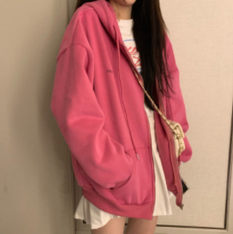 Pbong 12345-Lillte bear Cartoon Vintage Spring and summer Sweatshirt Women Korean Zip Up Hoodie Women Fashion Clothe Hoodies
