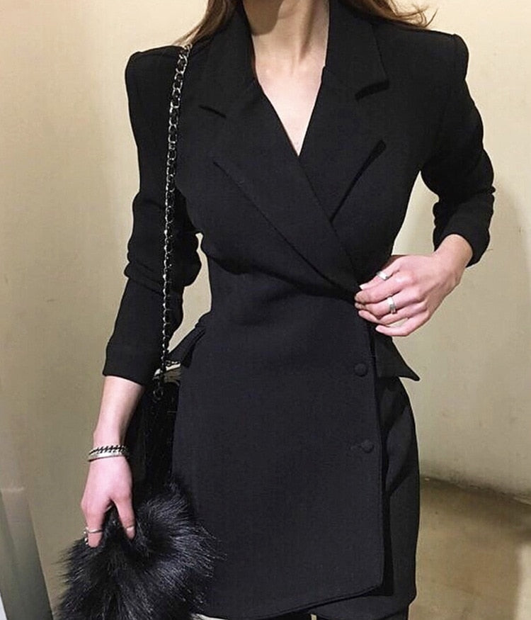 Fashion Office Ladies suit women blazer dress Double Breasted Button Front Military Style Long Sleeve Dress