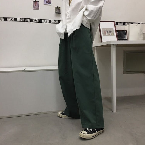 Women Pants Student Loose Ins Straight Korean Style Wide Leg Trousers Simple  Retro Kpop Ulzzang Oversize Harajuku Leisure Daily