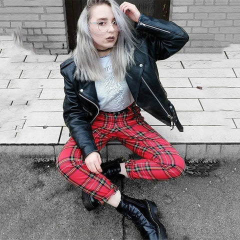 Plaid Pants Women Streetwear Cool Girl High Waist Trousers harem sweatpants joggers women cargo sweat pants korean pantalon