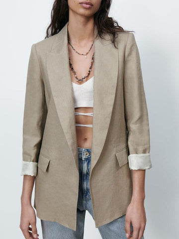 summer new style women's all-match casual loose linen casual suit jacket with printed cuffs