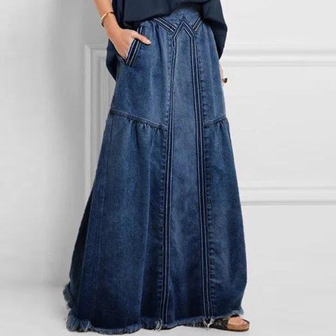 Oversize Fashion Street Skirt Summer A Line Denim Skirt Women Autumn Sun Skirt Casual Solid High Waist Women's Long Skirt