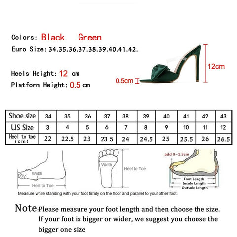 Silk Butterfly-knot Slippers Mule High Heels Women Sandals Flip Flops Pointed toe Strappy Slides Party Shoes