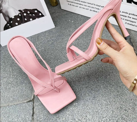 Slipper High Heels Shoes Fall Best Street Look Females Square Head Toe Clip-On Strappy Women Sandals Slides