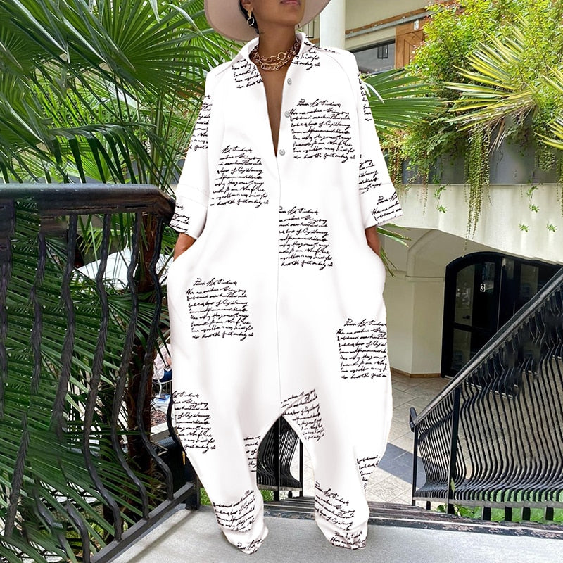 One Piece Sets Summer Casual Loose Oversize Long Sleeve Plaid Overalls Graphic Print Buttoned Pocket Design Casual Jumpsuit