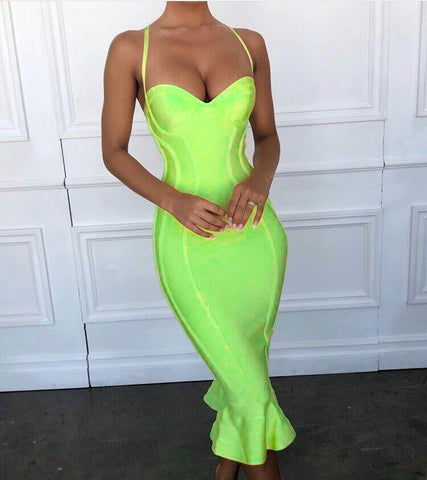 Pbong High Quality Pink Yellow Knee Length Rayon Bandage Dress Evening Party Elegant Dress