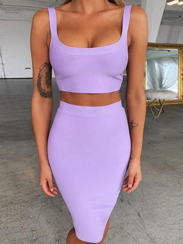 Bandage dress sets Women Sexy Two Piece Skirt Set Summer Lilac Bodycon skirt and top set matching sets For Club Party