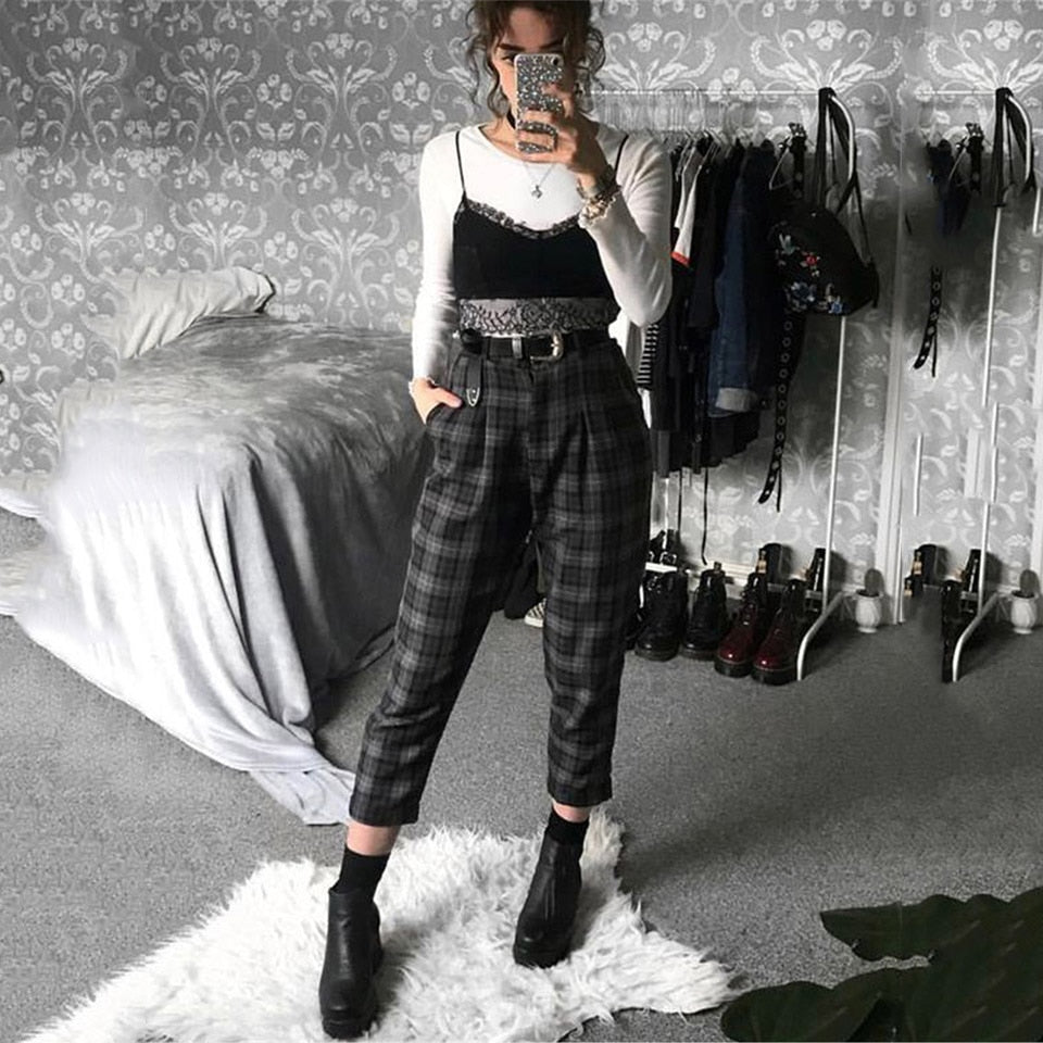 Plaid Pants Women Streetwear Cool Girl High Waist Trousers harem sweatpants joggers women cargo sweat pants korean pantalon