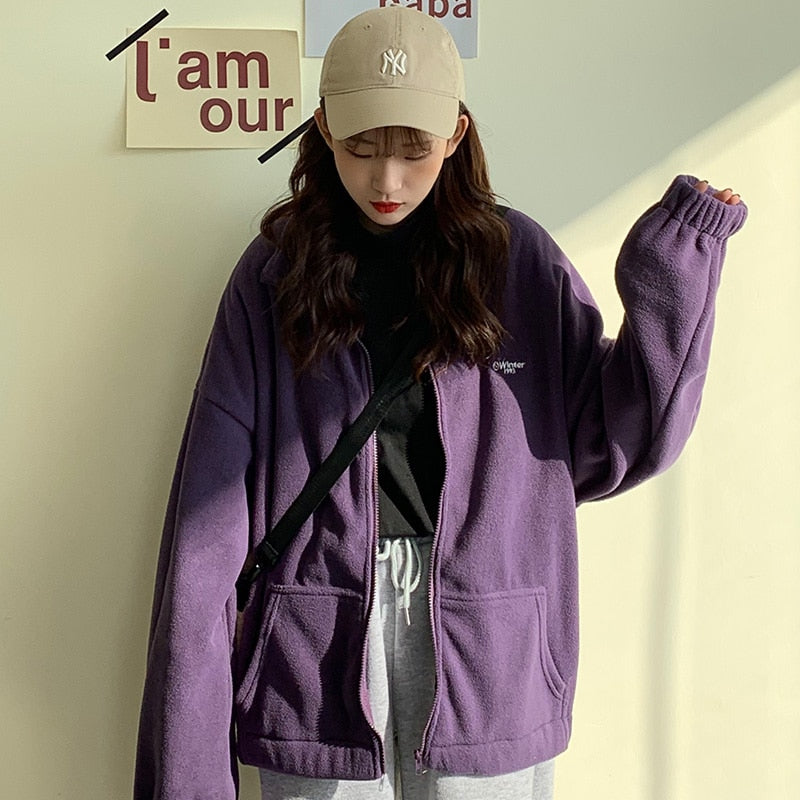 Hoodies Women Zip-up Turn-down Collar Printed Pocket Long Sleeve Korean Style New Trendy Casual BF Ulzzang Harajuku Womens Daily