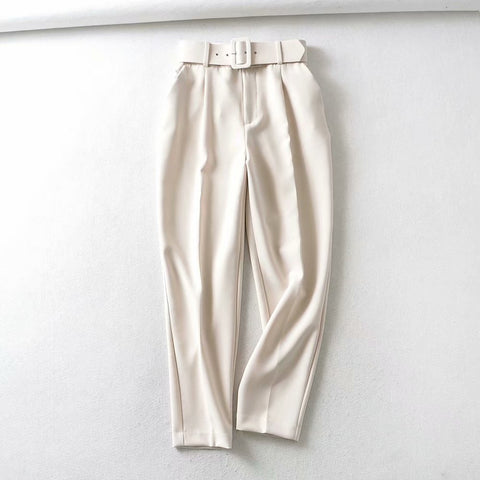 Women fashion solid color sashes casual slim pants chic business Trousers female fake zipper pantalones mujer retro pants P575