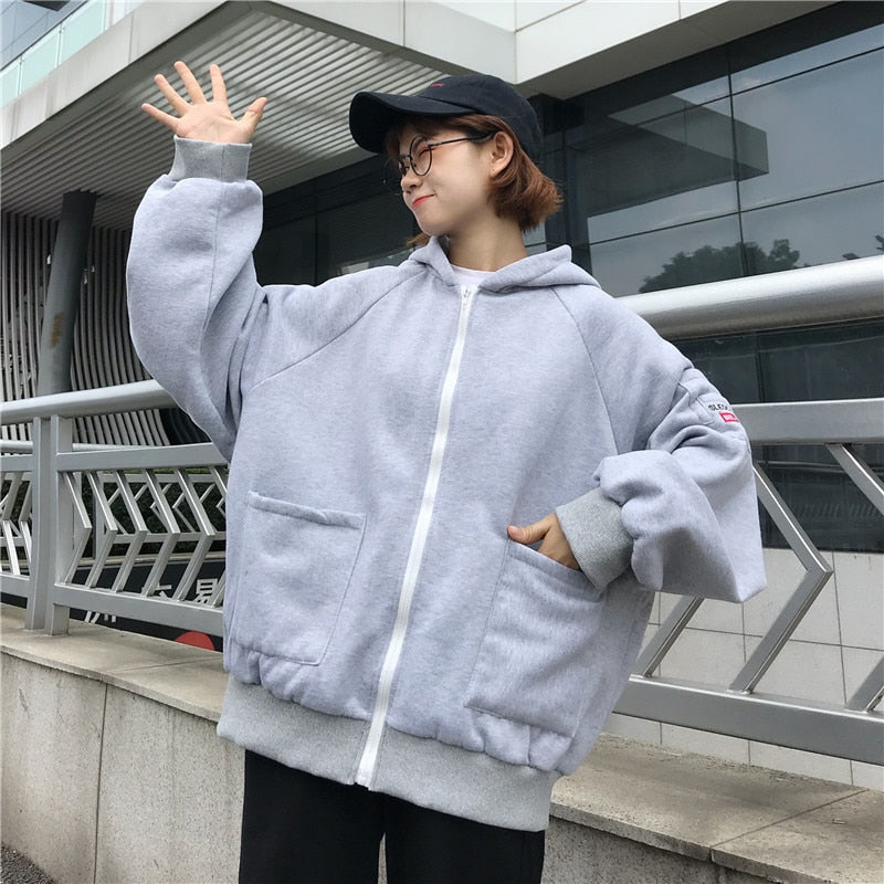 plus size Hoodies Women Harajuku streetwear kawaii oversized zip up sweatshirt clothing korean style long sleeve tops