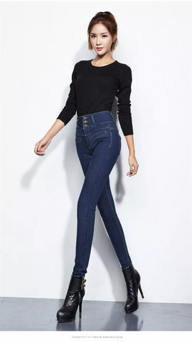 New High Waist Velvet Thick Jeans Female Winter Skinny Stretch Warm Jeans Pants Mom Black Denim Trousers With Fleece Pants P125