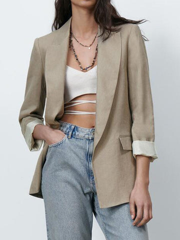 summer new style women's all-match casual loose linen casual suit jacket with printed cuffs