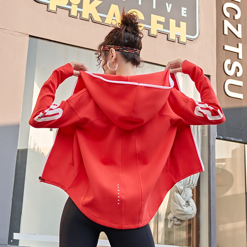 Loose sports jacket female net red fitness running quick-drying jacket zipper hooded casual training clothes outer wear