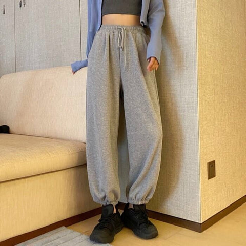 Loose sports pants drawstring pants autumn and winter high waist casual drawstring sports pants retro streetwear trousers women