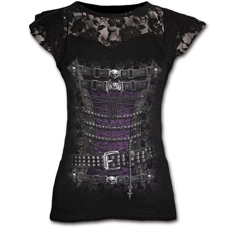 Pbong mid size graduation outfit romantic style teen swag clean girl ideas 90s latina aestheticNew Slim Goth S-5XL Graphic Lace T Shirts for Women Gothic Flower Skull Clothing Punk Tees Ladies Y2k Tops Summer Tshirt