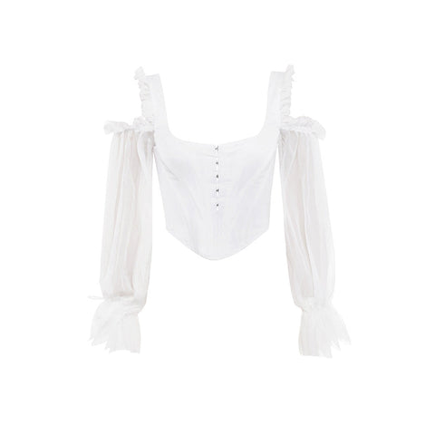 Pbong mid size graduation outfit romantic style teen swag clean girl ideas 90s latina aestheticSexy Women Tops White Spaghetti Strap Off Shoulder Mesh Top Wholesale Ruffle Sleeves Sweet Camis Party Club