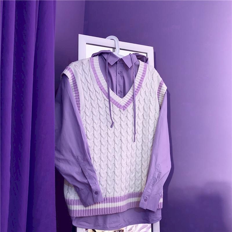 purple retro vest japanese sweet women Knitted jacket for korean style oversized clothes sleeveless  tops young jackets