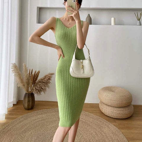 New Fall/Winter Bat Sleeve O-Neck Soft Sweater  + Women's Knitted Vest Long Dress Two-Piece Dress Sets Femme