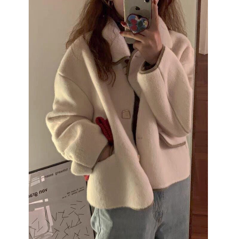 Blends Women Wool Kawaii SPring Winter Leisure Fashion All-match Popular Japanese Style Outwear Chic Long Sleeve Warm