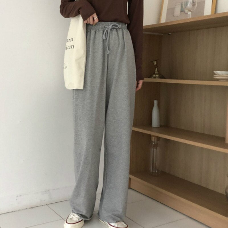 Women Pants Trousers Solid Simple All-match Harajuku Korean Chic Fashion HOT Leisure Straight Soft Comfortable High Waist Womens