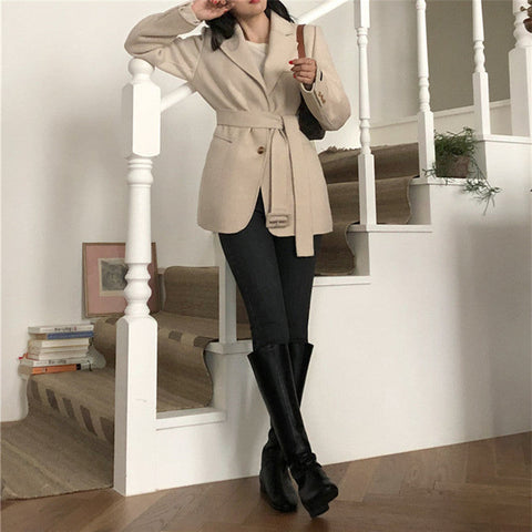 Women's Woolen Overcoat Cashmere Jackets Autumn Winter Baggy Thickening Warm Female Pure Manual Senior Brand TOPs Blazer Coat